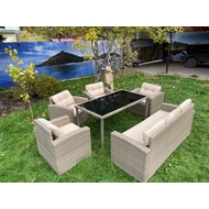 Обеденный комплект из искусственного ротанга Сантьяго (стол, диван, 4 кресла) Greige