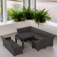 Комплект мебели под ротанг Калифорния (California) с П-образным диваном 136х264х136 см 6 мест, 3х-местным диваном 175х61 см, с подушками на сиденье и столом 95х95см