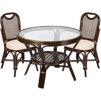 Плетёный обеденный комплект мебели (стол 22-02 и 2 стула 04-22) тёмно-коричневый