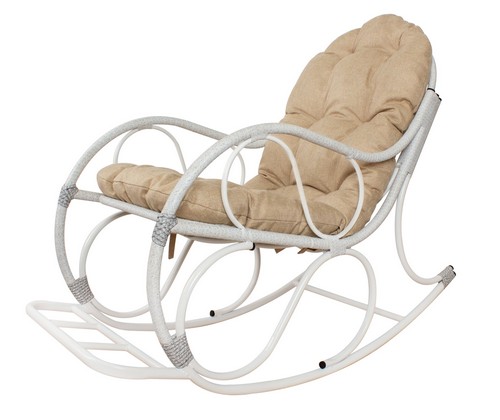 Кресло-качалка Элит белое, подушка Лен