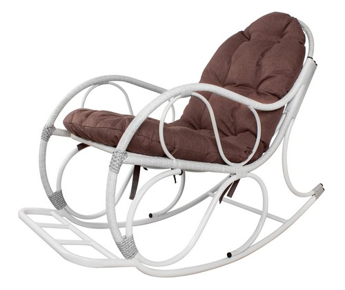 Кресло-качалка Элит белое, подушка Какао