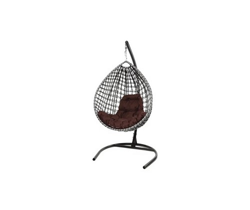 Подвесное кресло Капля Люкс двуцветное с ротангом (черное/белое с коричневой подушкой)