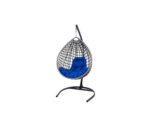 Подвесное кресло Капля Люкс двуцветное с ротангом (черное/белое с синей подушкой)