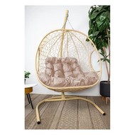 Подвесное кресло ДЛЯ ДВОИХ с ротангом (бежевое с бежевой подушкой)