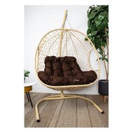Подвесное кресло ДЛЯ ДВОИХ с ротангом (бежевое с коричневой подушкой)