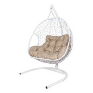 Подвесное кресло ДЛЯ ДВОИХ Home с ротангом (белое, подушка Лен)