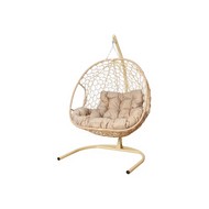 Подвесное кресло ДЛЯ ДВОИХ Home с ротангом (бежевое, подушка Лен)