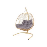 Подвесное кресло ДЛЯ ДВОИХ Home с ротангом (бежевое, подушка Пепел)