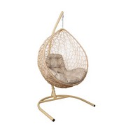 Подвесное кресло Капля Home с ротангом (бежевое, подушка Лен)