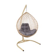 Подвесное кресло Капля Home с ротангом (бежевое, подушка Пепел)