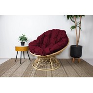 Кресло Папасан с ротангом (бежевое с бордовой подушкой)