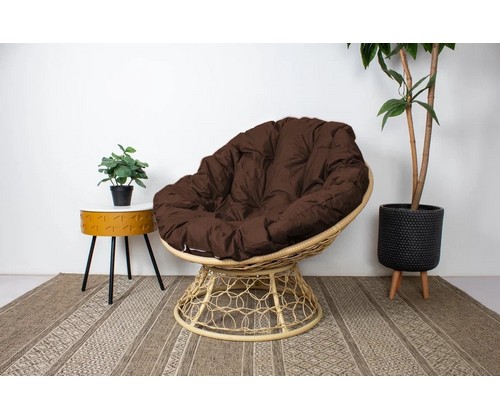 Кресло Папасан с ротангом (бежевое с коричневой подушкой)