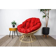 Кресло Папасан с ротангом (бежевое с красной подушкой)