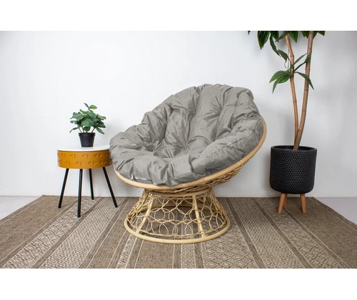 Кресло Папасан с ротангом (бежевое с серой подушкой)