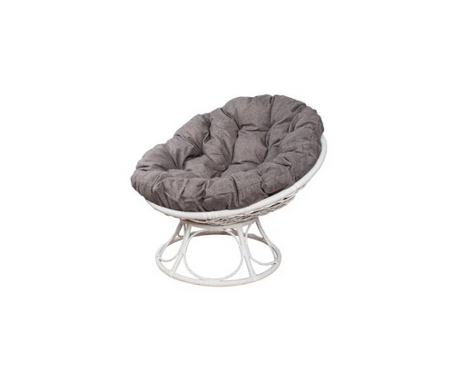 Кресло Папасан Home с ротангом (белое, подушка Пепел)