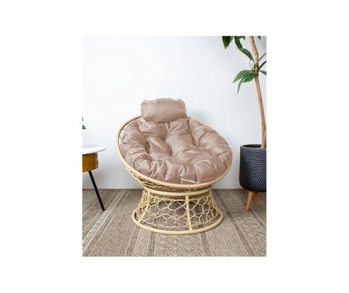 Кресло Папасан Мини с ротангом (бежевое с бежевой подушкой)