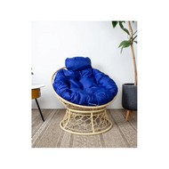 Кресло Папасан Мини с ротангом (бежевое с синей подушкой)