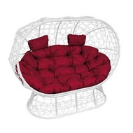 Кокон Лежебока на подставке (ротанг, белый с бордовой подушкой)
