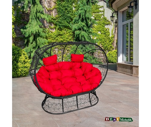 Кокон Лежебока на подставке (ротанг, черный с красной подушкой)