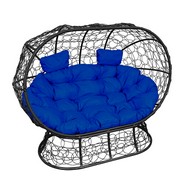 Кокон Лежебока на подставке (ротанг, черный с синей подушкой)