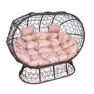 Кокон Лежебока на подставке (ротанг, коричневый с бежевой подушкой)