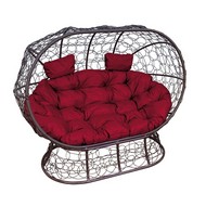 Кокон Лежебока на подставке (ротанг, коричневый с бордовой подушкой)