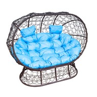 Кокон Лежебока на подставке (ротанг, коричневый с голубой подушкой)