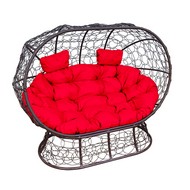 Кокон Лежебока на подставке (ротанг, коричневый с красной подушкой)
