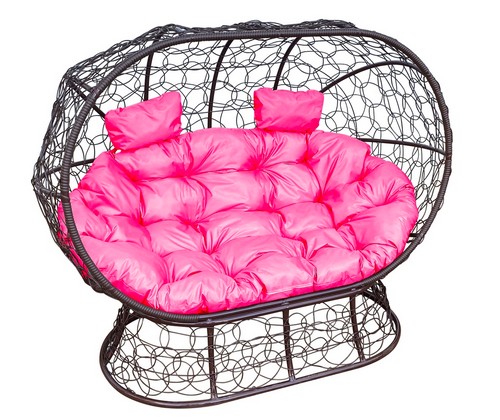 Кокон Лежебока на подставке (ротанг, коричневый с розовой подушкой)
