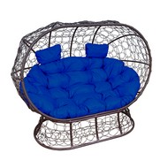 Кокон Лежебока на подставке (ротанг, коричневый с синей подушкой)