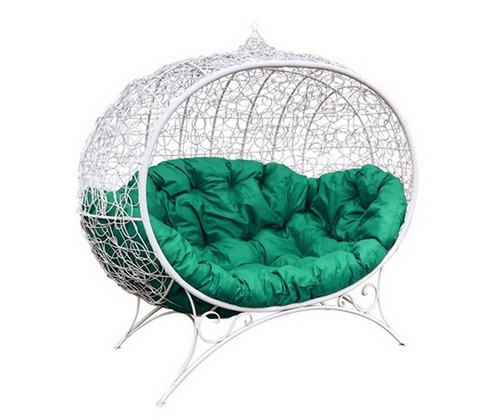 Кокон Улей ротанг на подставке (белое с зеленой подушкой)