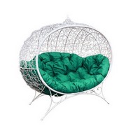 Кокон Улей ротанг на подставке (белое с зеленой подушкой)