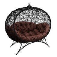 Кокон Улей ротанг на подставке (черное с коричневой подушкой)