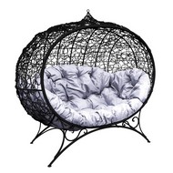 Кокон Улей ротанг на подставке (черное с серой подушкой)