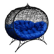 Кокон Улей ротанг на подставке (черное с синей подушкой)