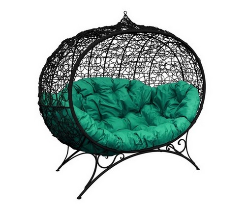 Кокон Улей ротанг на подставке (черное с зеленой подушкой)