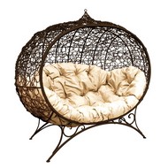 Кокон Улей ротанг на подставке (коричневое с бежевой подушкой)