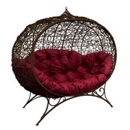 Кокон Улей ротанг на подставке (коричневое с бордовой подушкой)