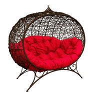 Кокон Улей ротанг на подставке (коричневое с красной подушкой)