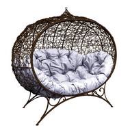Кокон Улей ротанг на подставке (коричневое с серой подушкой)