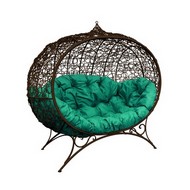 Кокон Улей ротанг на подставке (коричневое с зеленой подушкой)