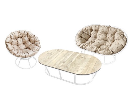 Комплект мебели Мамасан-папасан (белый с бежевыми подушками)
