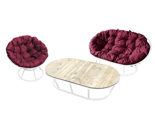 Комплект мебели Мамасан-папасан (белый с бордовыми подушками)