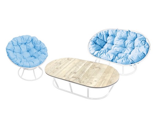 Комплект мебели Мамасан-папасан (белый с голубыми подушками)
