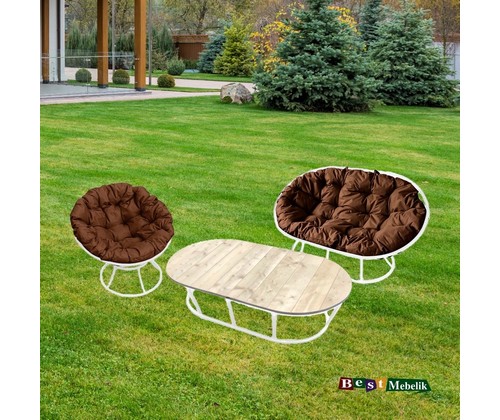 Комплект мебели Мамасан-папасан (белый с коричневыми подушками)