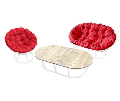 Комплект мебели Мамасан-папасан (белый с красными подушками)