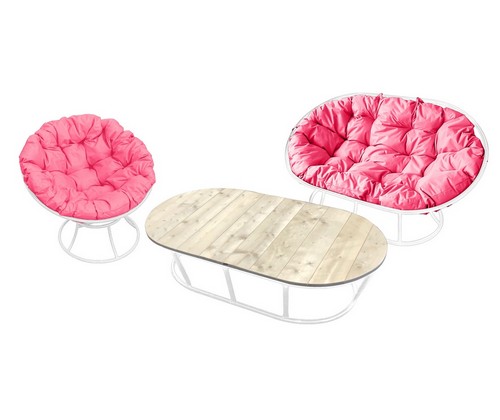 Комплект мебели Мамасан-папасан (белый с розовыми подушками)