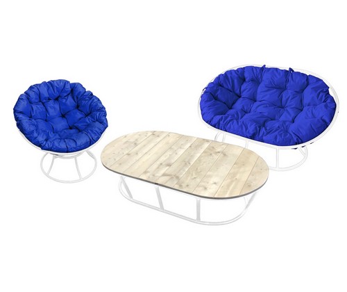 Комплект мебели Мамасан-папасан (белый с синими подушками)