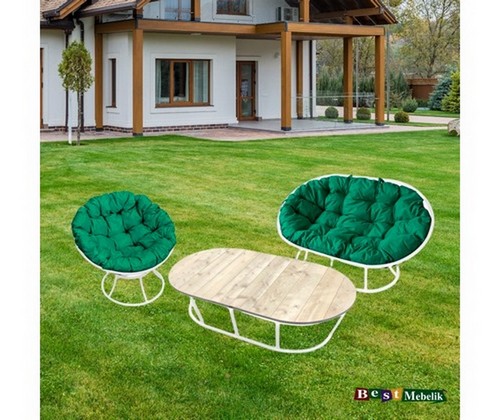 Комплект мебели Мамасан-папасан (белый с зелеными подушками)