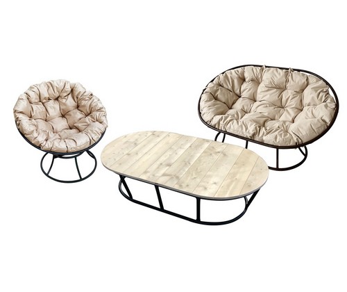 Комплект мебели Мамасан-папасан (черный с бежевыми подушками)